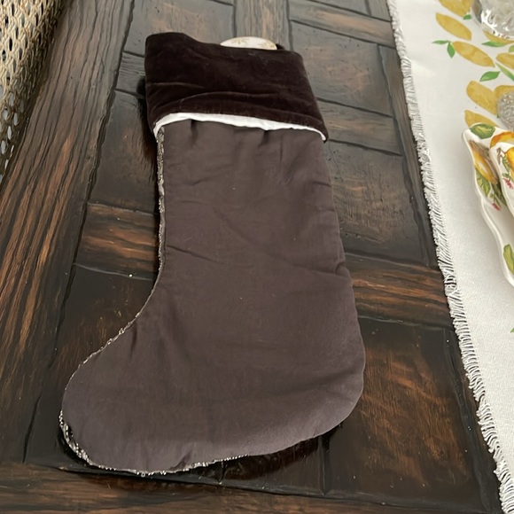 Peace & Joy Brown "Velvet" & Beaded Copper & Silver Christmas Stocking - Picture 5 of 6
